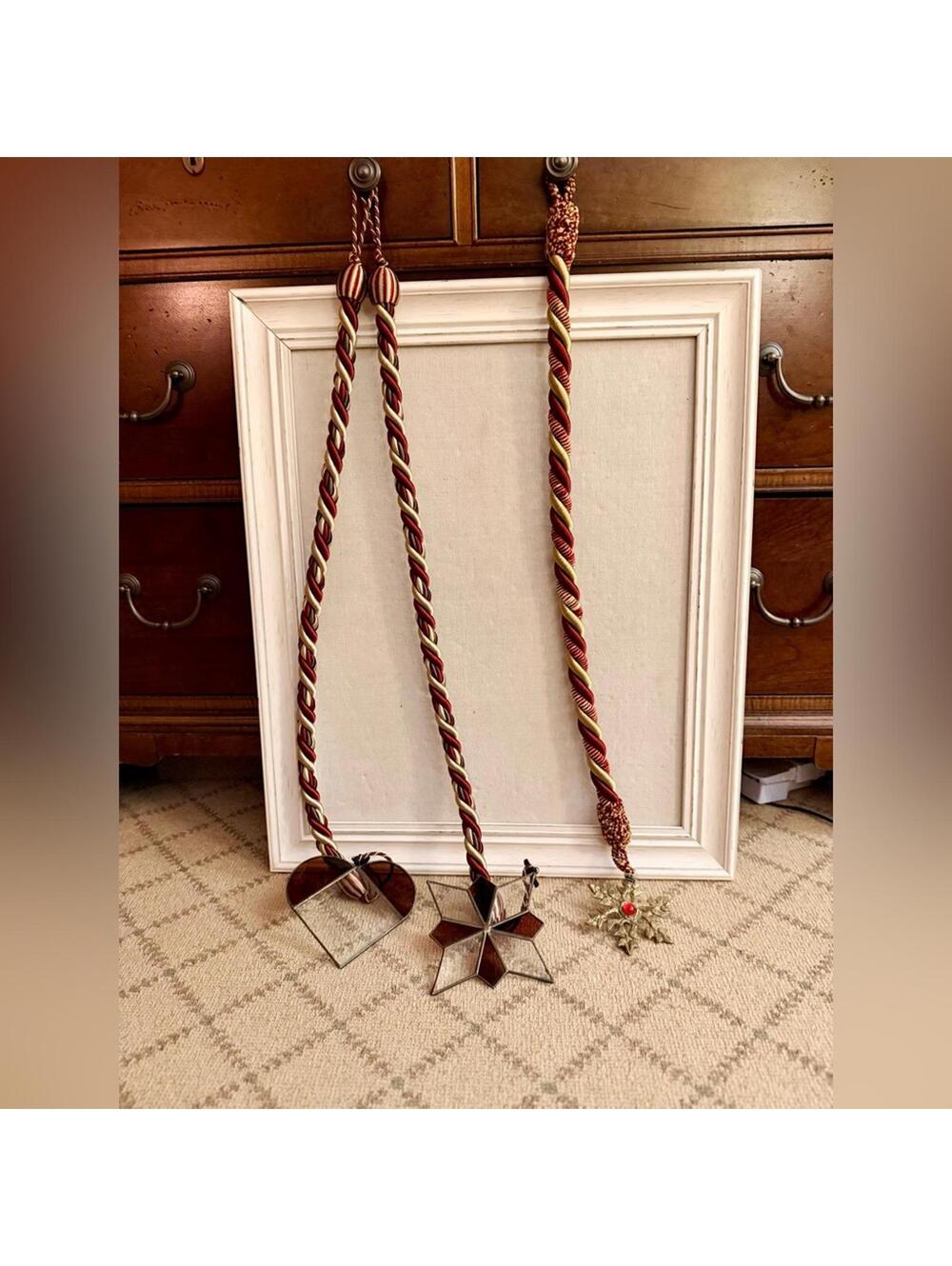 Vintage thick holiday corded rope drapery curtain w stained glass detail